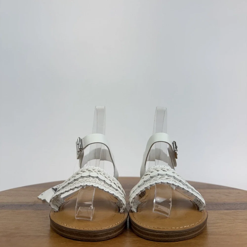 New NWOB Big Kids Mia Auri White Braided Leather Ankle Strap Sandals Size‎ 1 Y